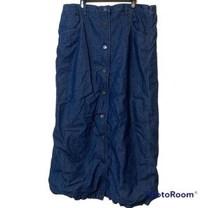 Blair medium denim Jean maxi skirt button front plaid lined 100 cotton large